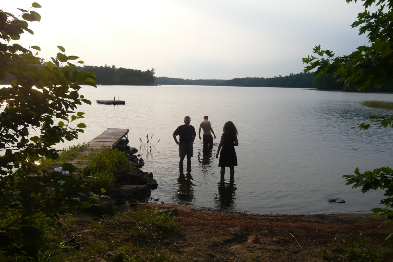 Daniel, Jacob, Beatrice--the pond at Persis' farm